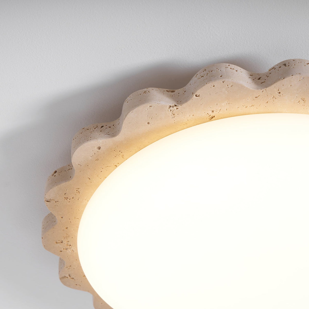 Travertine Scallop Edge Flush Mount Ceiling Light, Natural Stone LED