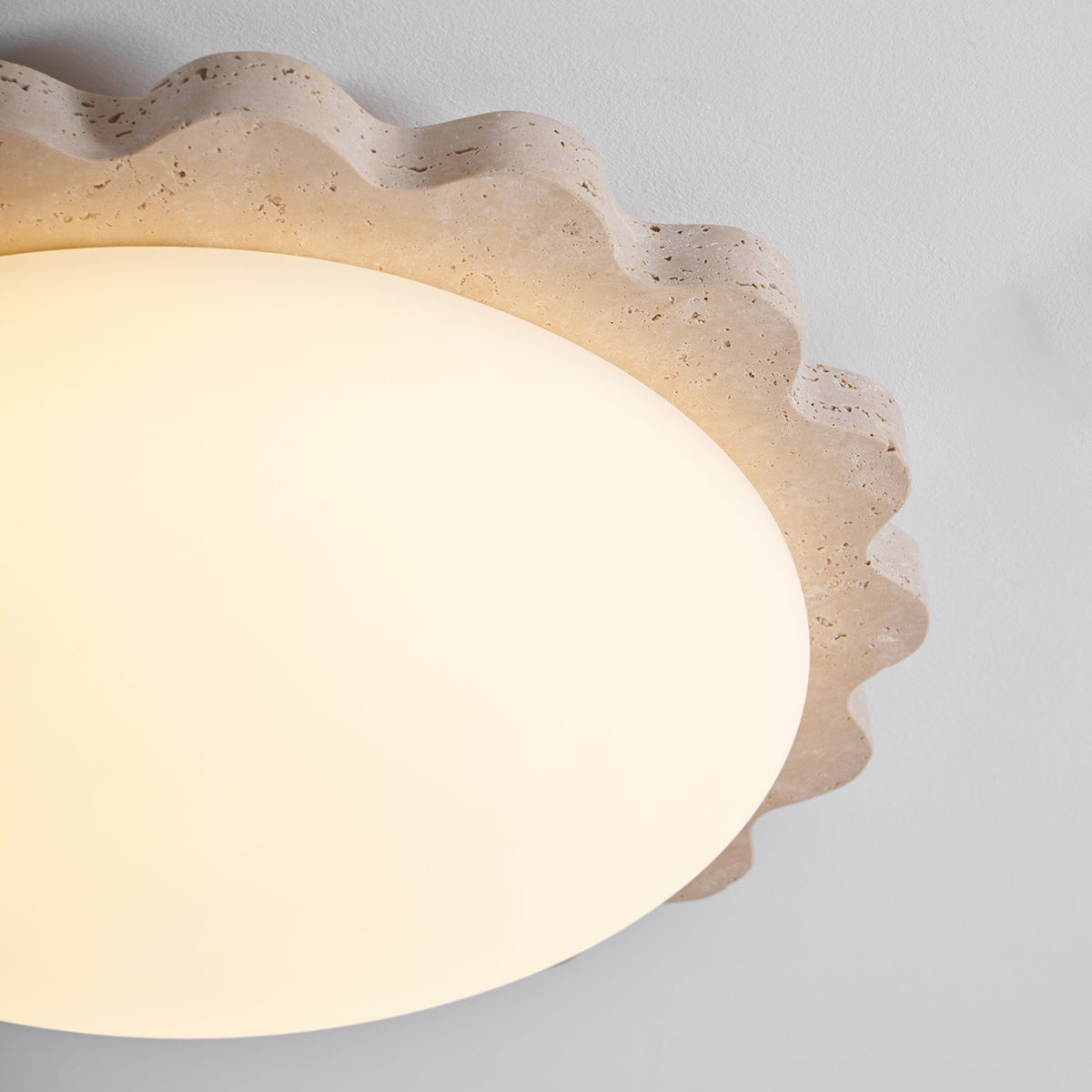 Travertine Scallop Edge Flush Mount Ceiling Light, Natural Stone LED