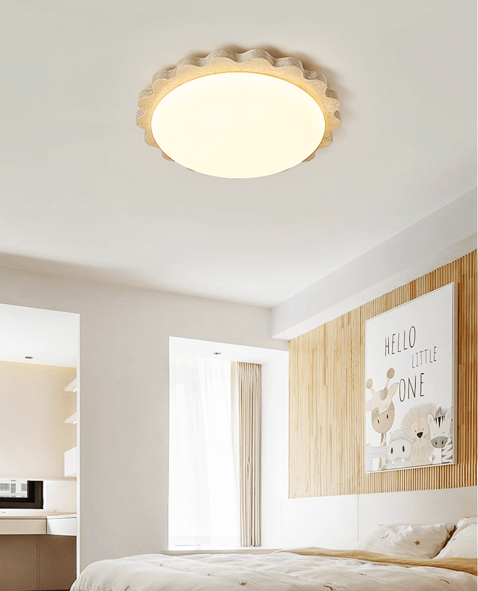 Travertine Scallop Edge Flush Mount Ceiling Light, Natural Stone LED