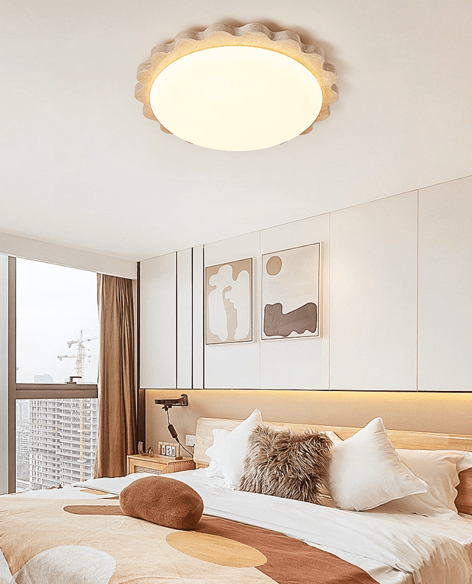 Travertine Scallop Edge Flush Mount Ceiling Light, Natural Stone LED