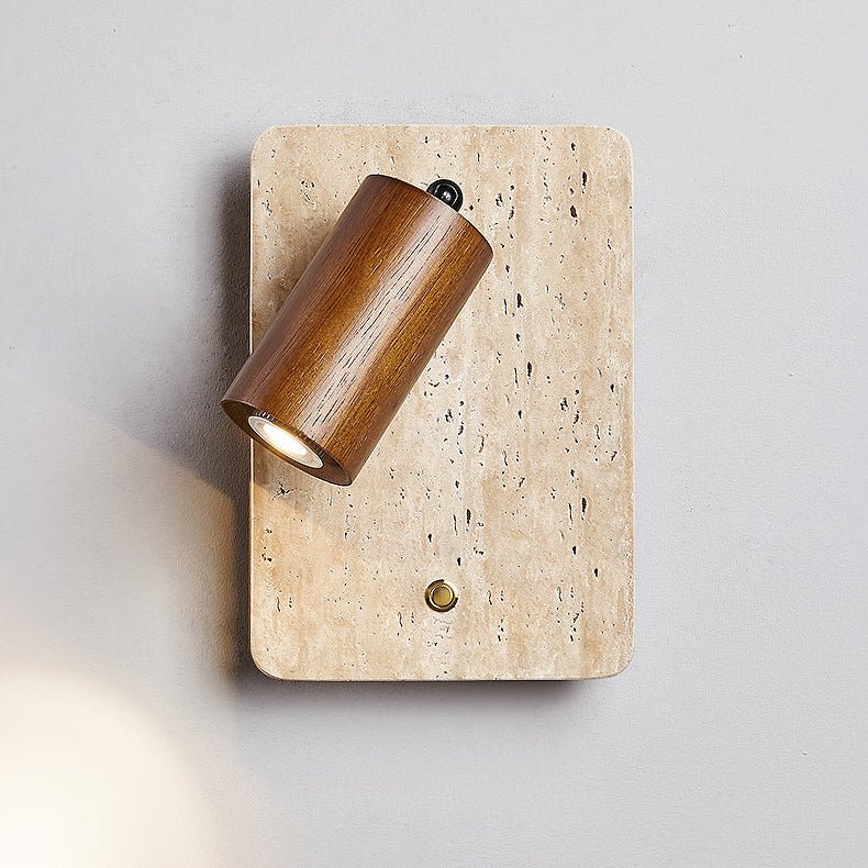 Travertine Spot Wall Sconce in Walnut Wood – Modern Stone Lighting