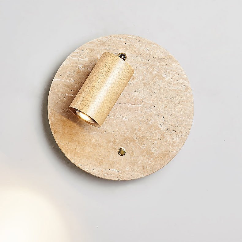 Travertine Spot Wall Sconce in Walnut Wood – Modern Stone Lighting