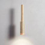 Travertine Stone Stick Pendant Light, Natural Wood Accent, Modern Minimalist Hanging Lamp