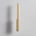 Travertine Stone Stick Pendant Light, Natural Wood Accent, Modern Minimalist Hanging Lamp