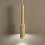 Travertine Stone Stick Pendant Light, Natural Wood Accent, Modern Minimalist Hanging Lamp
