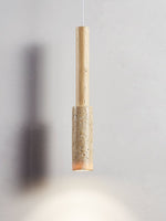 Travertine Stone Stick Pendant Light, Natural Wood Accent, Modern Minimalist Hanging Lamp