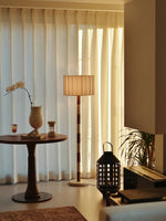 Travertine and Walnut Striped Floor Lamp with Pleated Fabric Shade