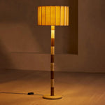 Travertine and Walnut Striped Floor Lamp with Pleated Fabric Shade