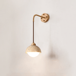 Travertine Swing Arm Wall Sconce with Wooden Accent