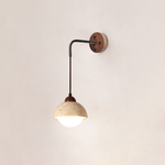 Travertine Swing Arm Wall Sconce with Wooden Accent