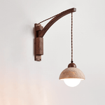 Travertine Swing Arm Wall Sconce with Wooden Accent