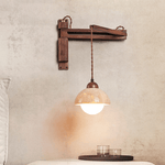 Travertine Swing Arm Wall Sconce with Wooden Accent