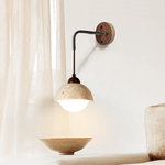 Travertine Swing Arm Wall Sconce with Wooden Accent