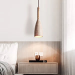 Travertine Teardrop Pendant Light — Natural Stone & Wood Designer Ceiling Lamp