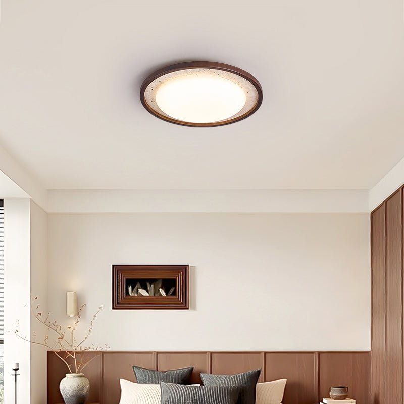 Travertine Wood LED Flush Mount Ceiling Light for Modern Interiors