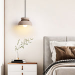 Travertine Wood Bead Pendant Light – Natural Stone Dome with Walnut Accents