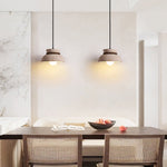 Travertine Wood Bead Pendant Light – Natural Stone Dome with Walnut Accents