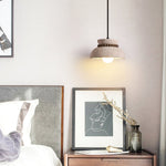 Travertine Wood Bead Pendant Light – Natural Stone Dome with Walnut Accents