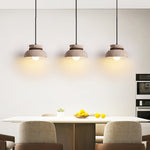 Travertine Wood Bead Pendant Light – Natural Stone Dome with Walnut Accents