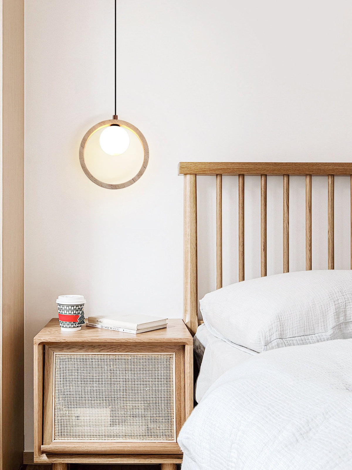 Travira Halo Pendant Light in Natural Travertine