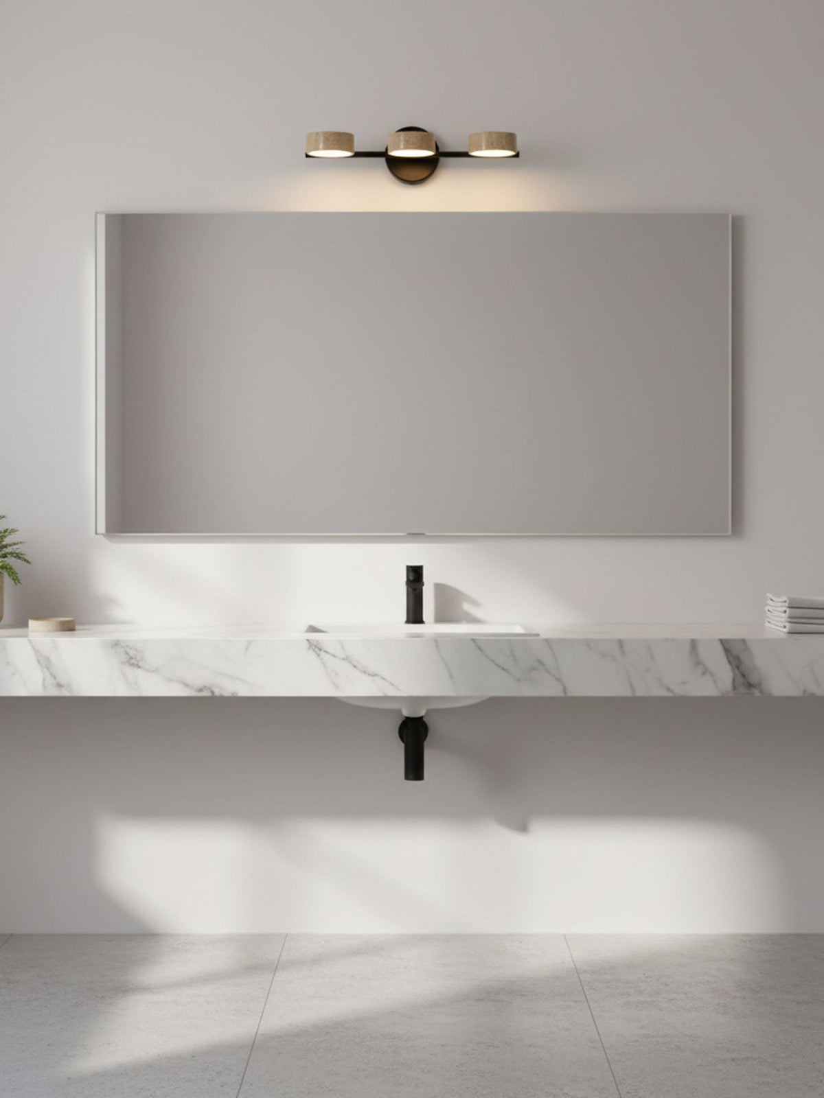 Traviso Beam Vanity Light – Travertine LED Wall Sconce, Modern Minimalist Bathroom Lighting