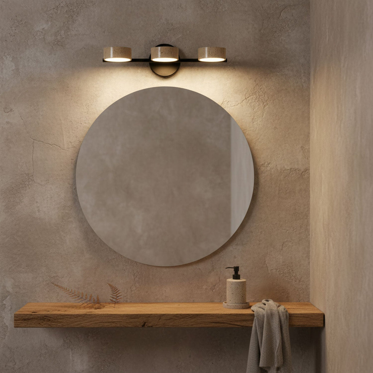 Traviso Beam Vanity Light – Travertine LED Wall Sconce, Modern Minimalist Bathroom Lighting