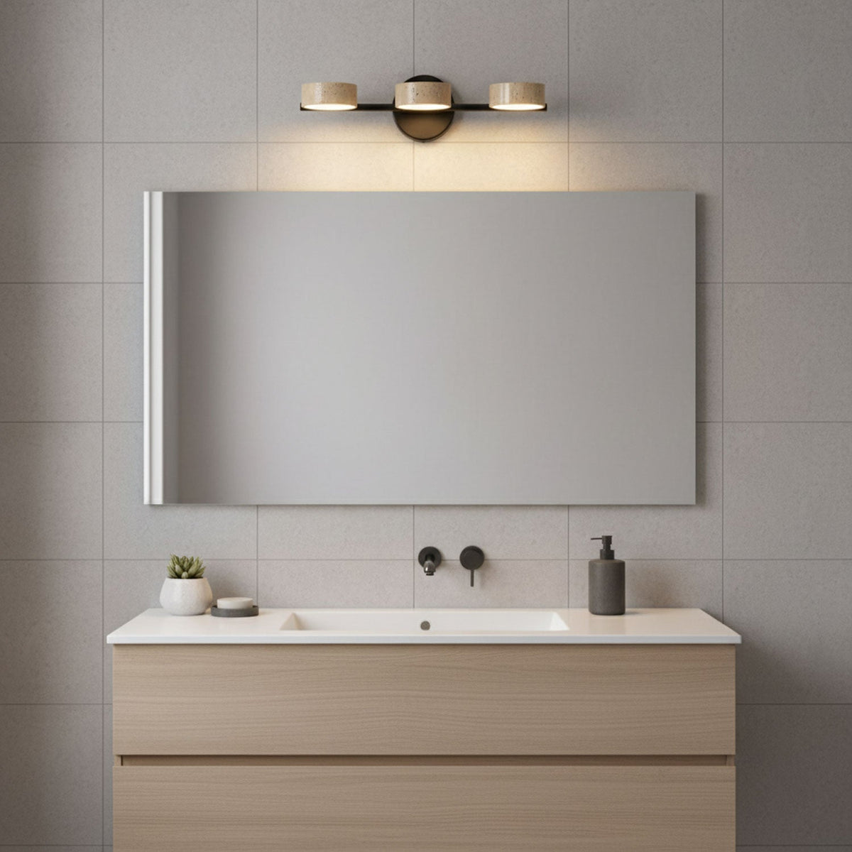 Traviso Beam Vanity Light – Travertine LED Wall Sconce, Modern Minimalist Bathroom Lighting
