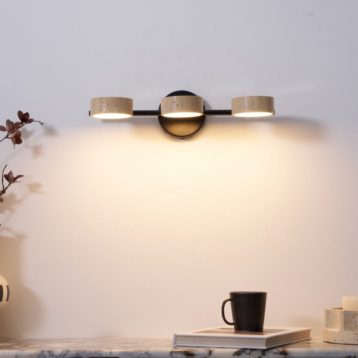 Traviso Beam Vanity Light – Travertine LED Wall Sconce, Modern Minimalist Bathroom Lighting