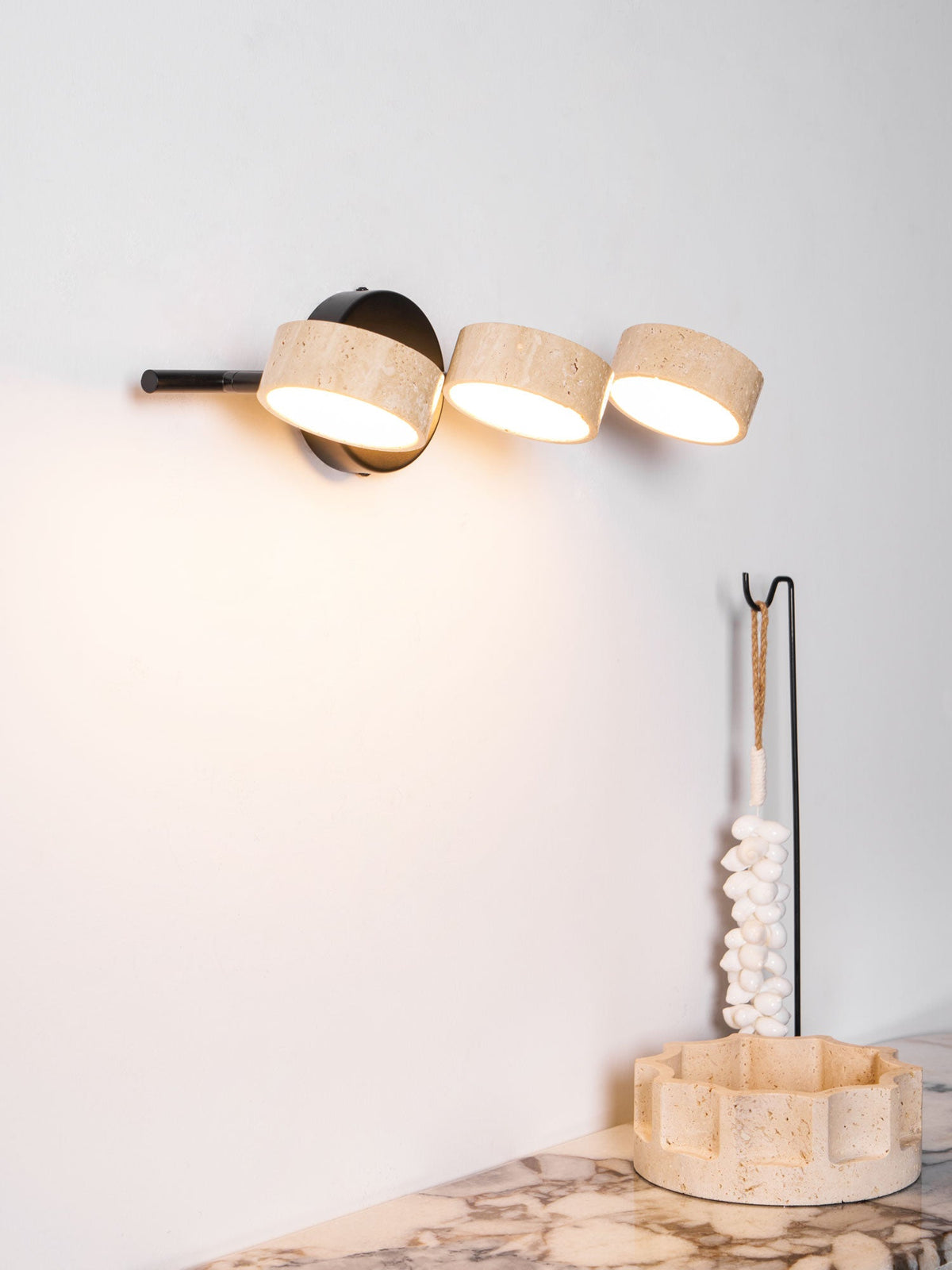 Traviso Beam Vanity Light – Travertine LED Wall Sconce, Modern Minimalist Bathroom Lighting