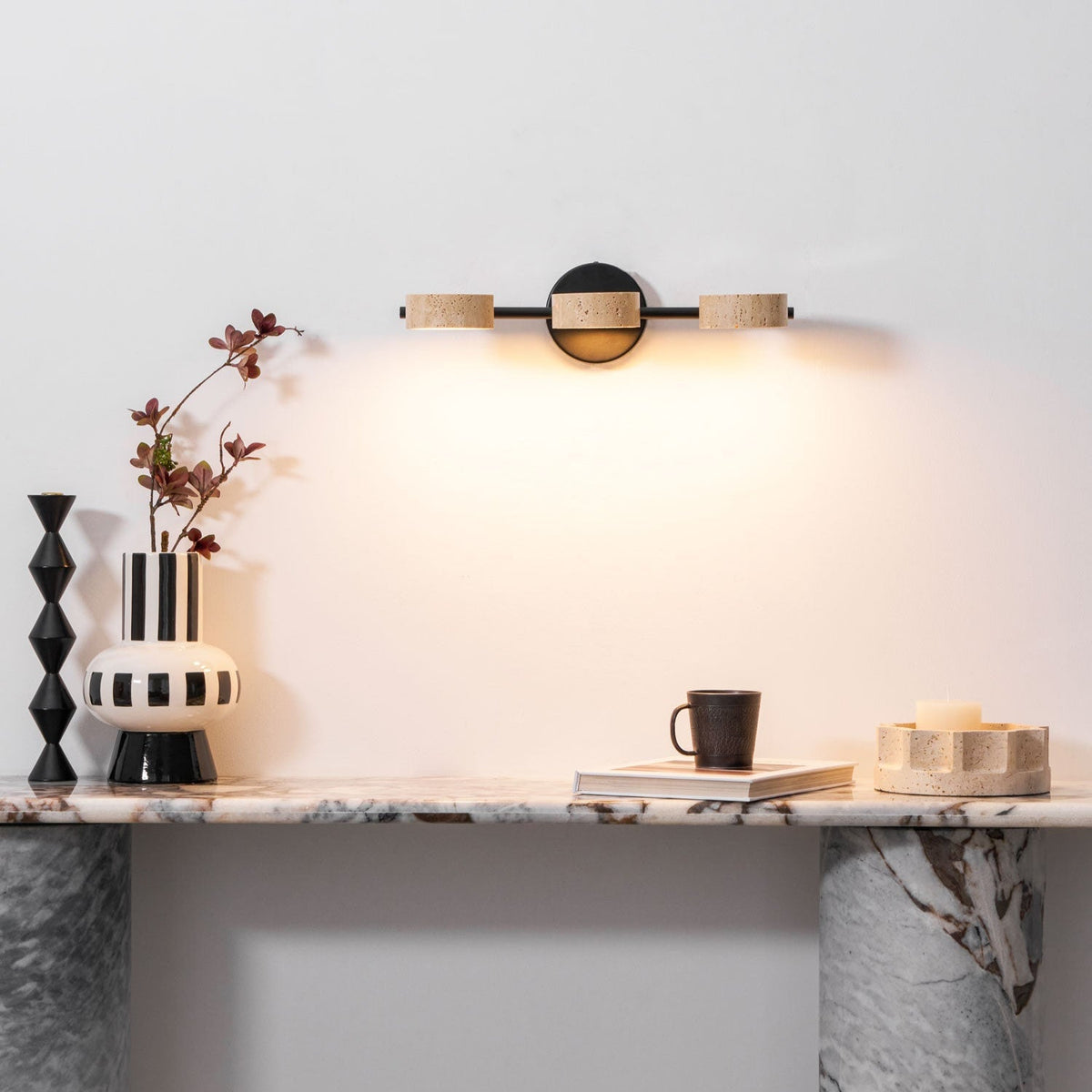 Traviso Beam Vanity Light – Travertine LED Wall Sconce, Modern Minimalist Bathroom Lighting