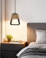 Tressa Pendant Light — Hand-Wrapped Hemp Rope & Black Travertine