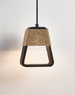 Tressa Pendant Light — Hand-Wrapped Hemp Rope & Black Travertine