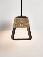 Tressa Pendant Light — Hand-Wrapped Hemp Rope & Black Travertine
