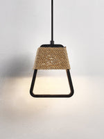 Tressa Pendant Light — Hand-Wrapped Hemp Rope & Black Travertine
