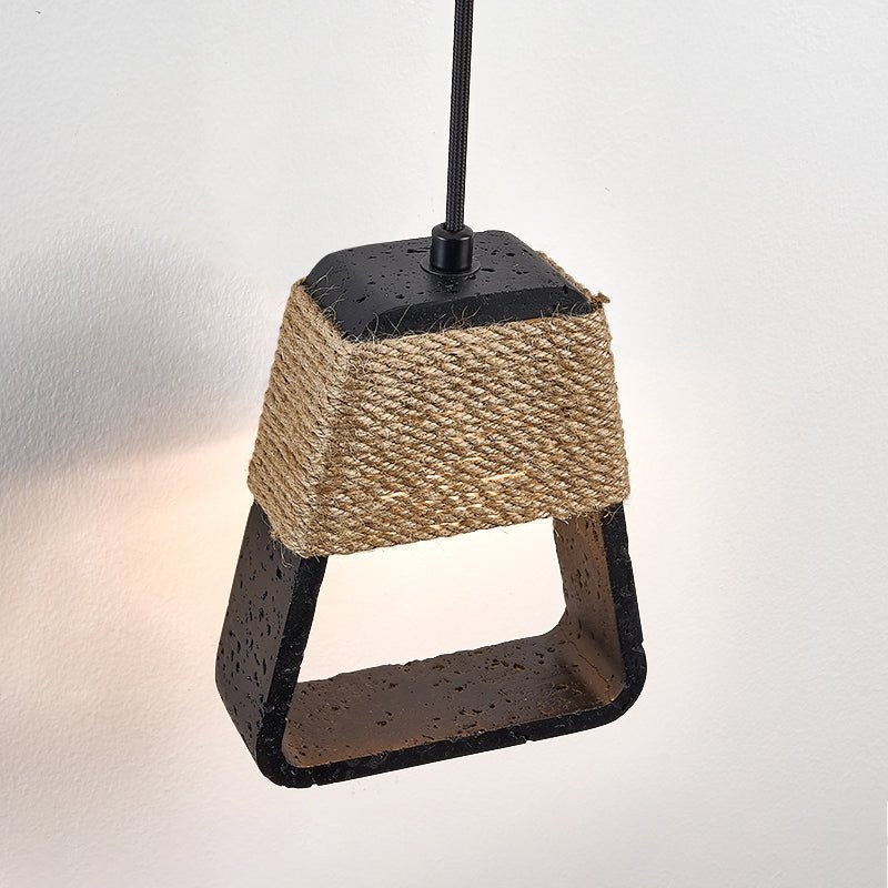 Tressa Pendant Light — Hand-Wrapped Hemp Rope & Black Travertine