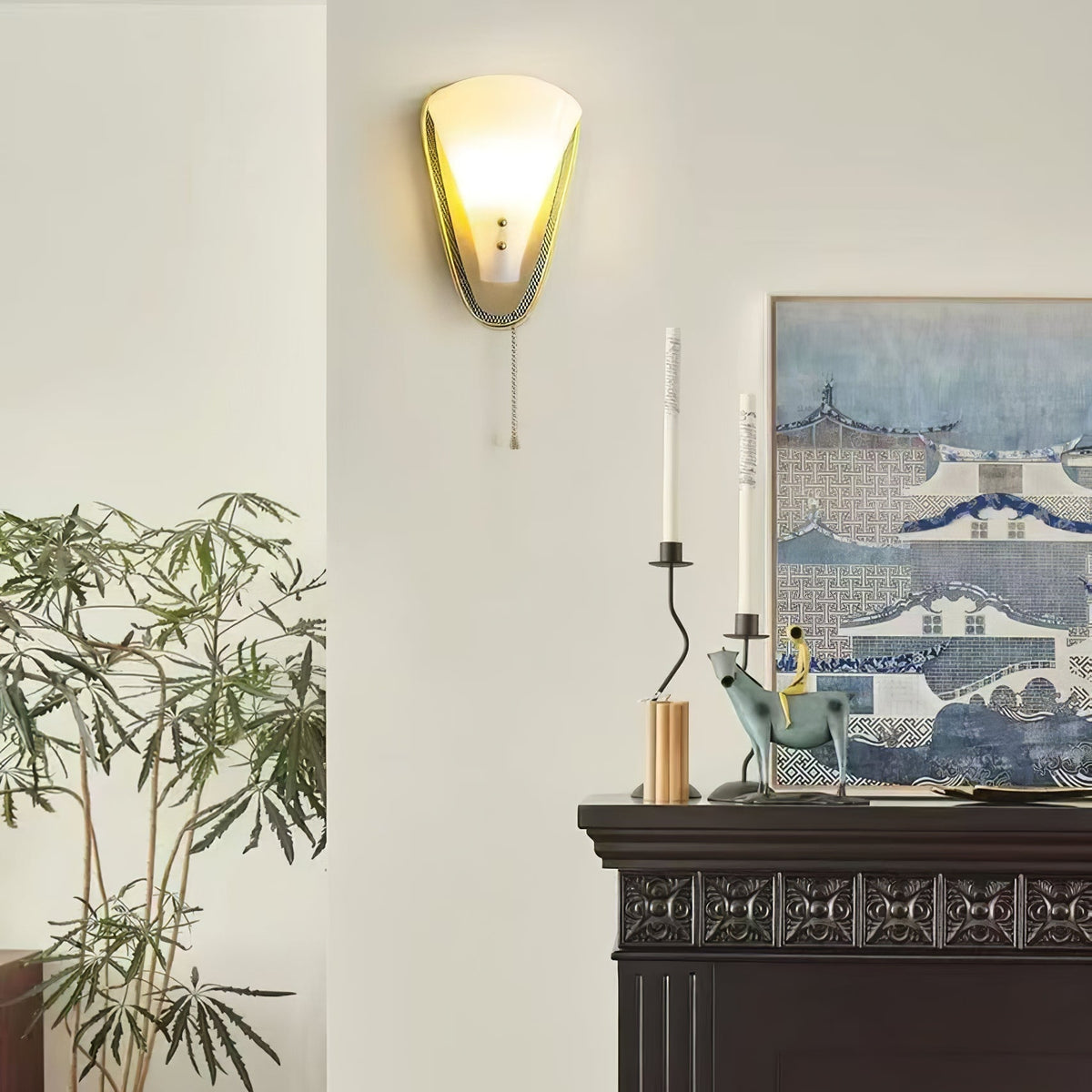 Geometric Gold Wall Sconce with Tassel Accent for Modern Interiors