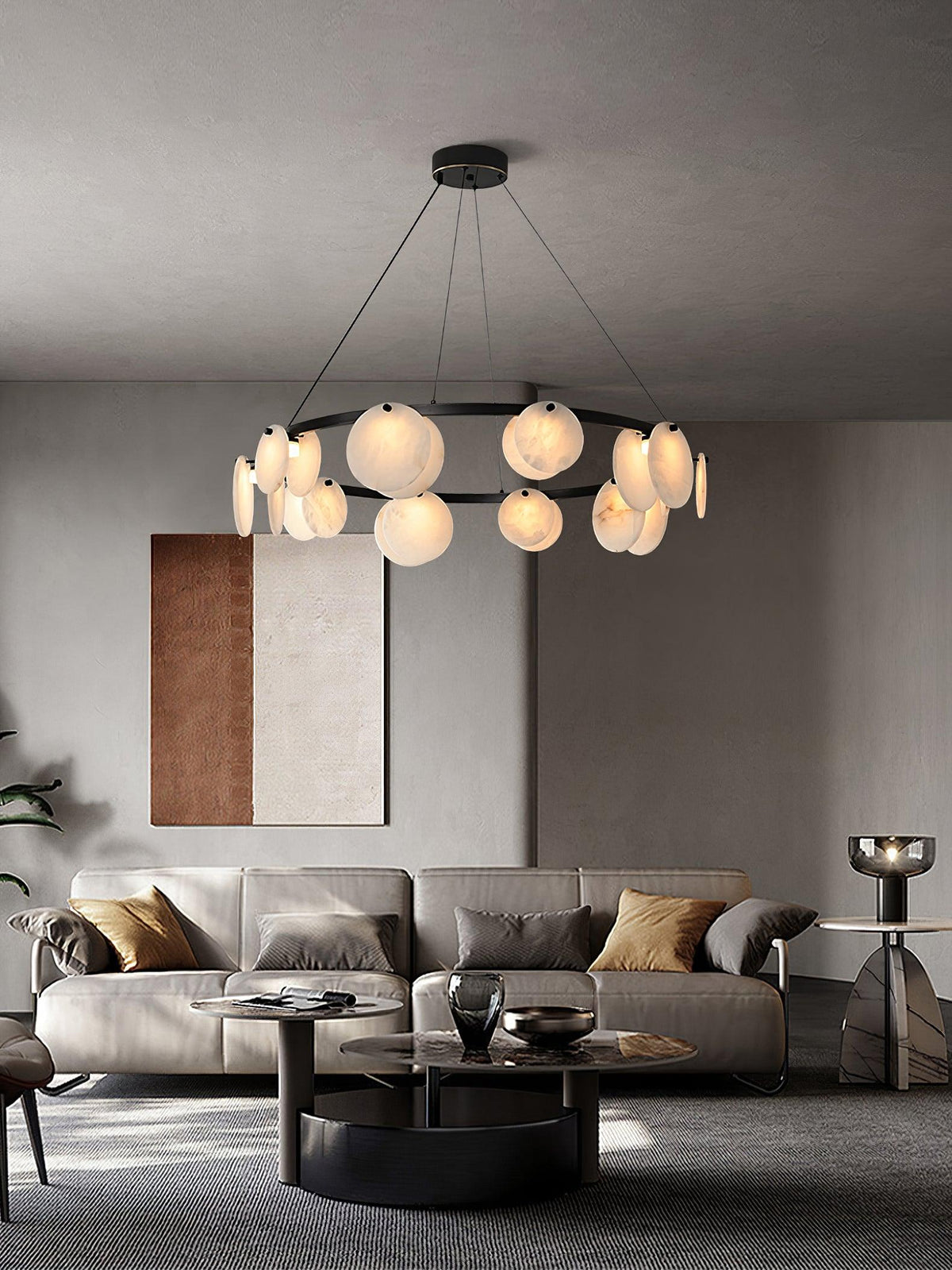 Trinidad Alabaster Chandelier — Modern LED Pendant Light in Brass for Dining Room and Living Room