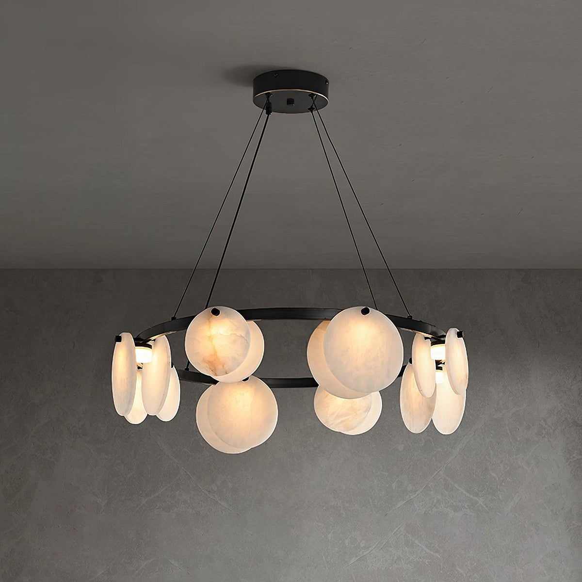 Trinidad Alabaster Chandelier — Modern LED Pendant Light in Brass for Dining Room and Living Room