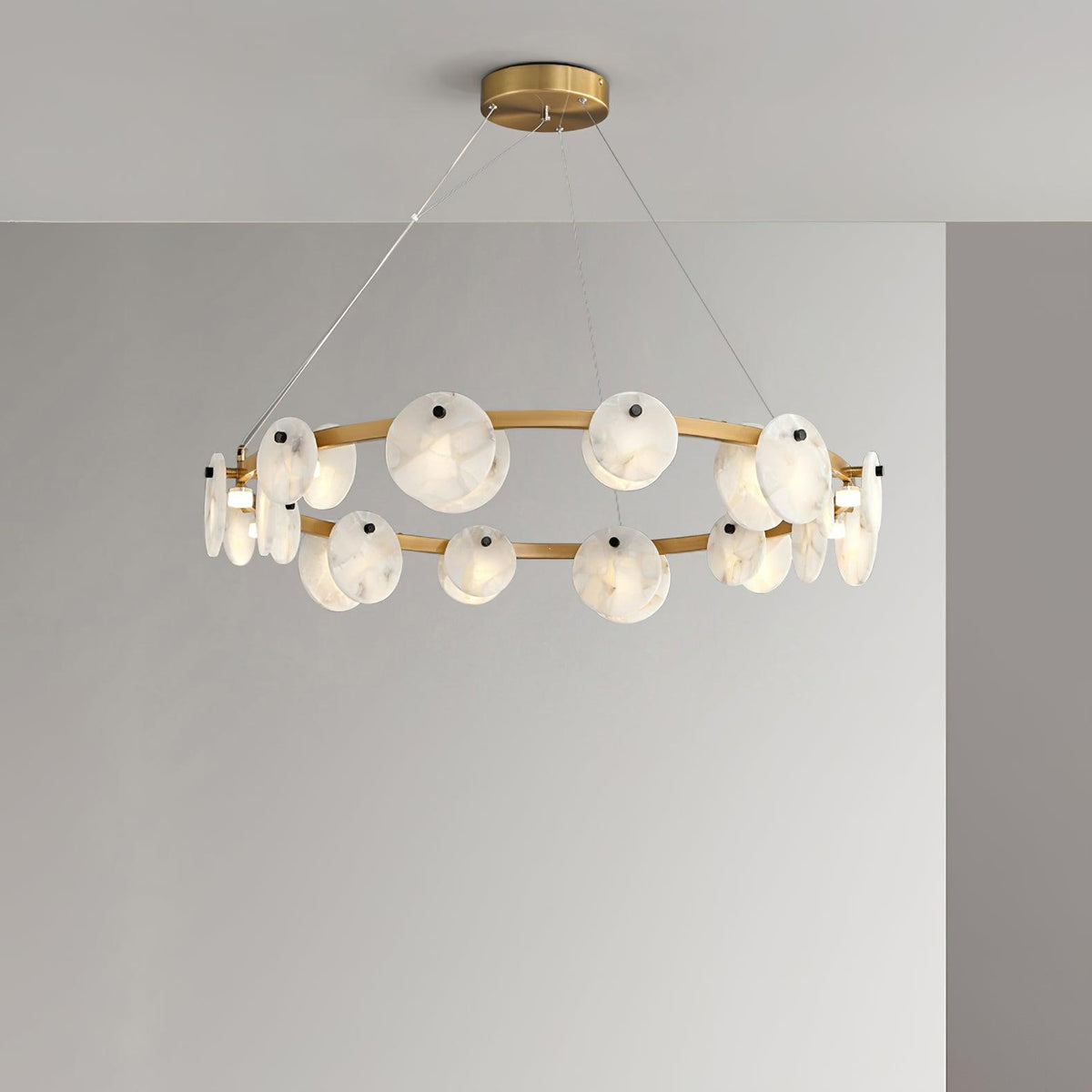 Trinidad Alabaster Chandelier — Modern LED Pendant Light in Brass for Dining Room and Living Room