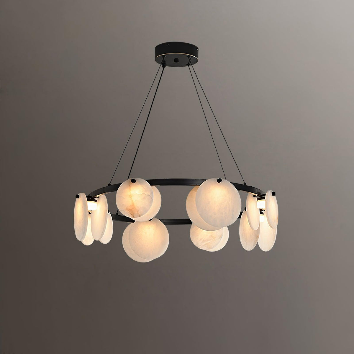 Trinidad Alabaster Chandelier — Modern LED Pendant Light in Brass for Dining Room and Living Room