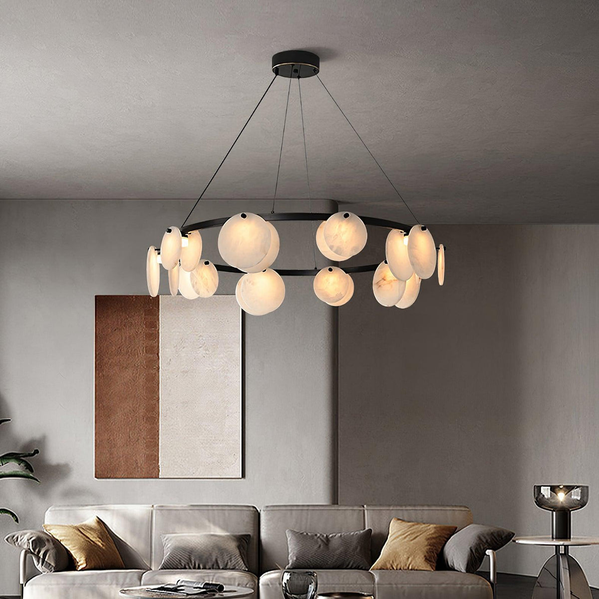 Trinidad Alabaster Chandelier — Modern LED Pendant Light in Brass for Dining Room and Living Room
