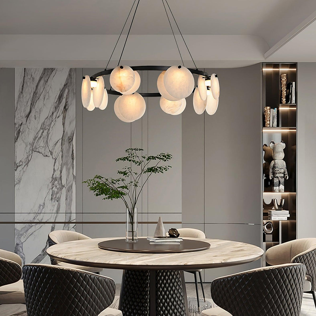 Trinidad Alabaster Chandelier — Modern LED Pendant Light in Brass for Dining Room and Living Room
