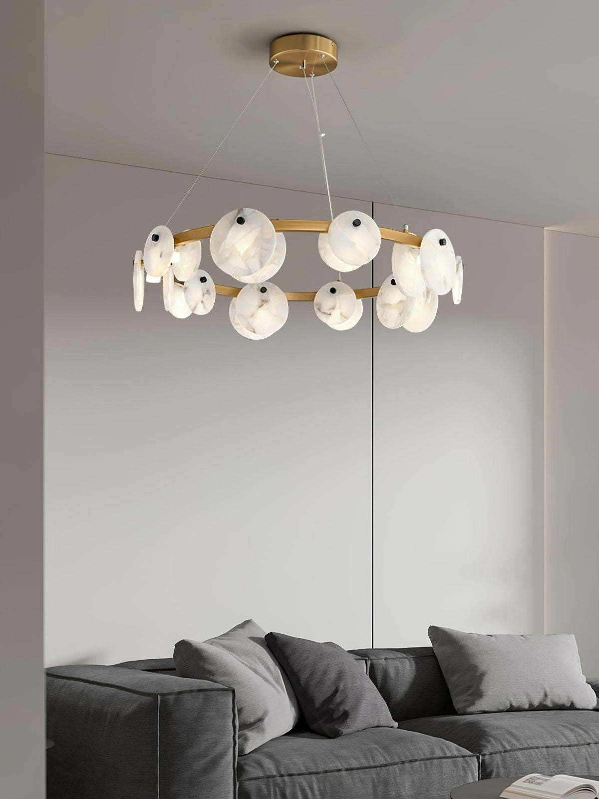 Trinidad Alabaster Chandelier — Modern LED Pendant Light in Brass for Dining Room and Living Room