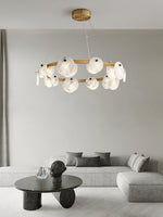 Trinidad Alabaster Chandelier — Modern LED Pendant Light in Brass for Dining Room and Living Room