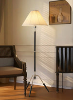 Sculptural Tripod Floor Lamp with Pleated Fabric Shade