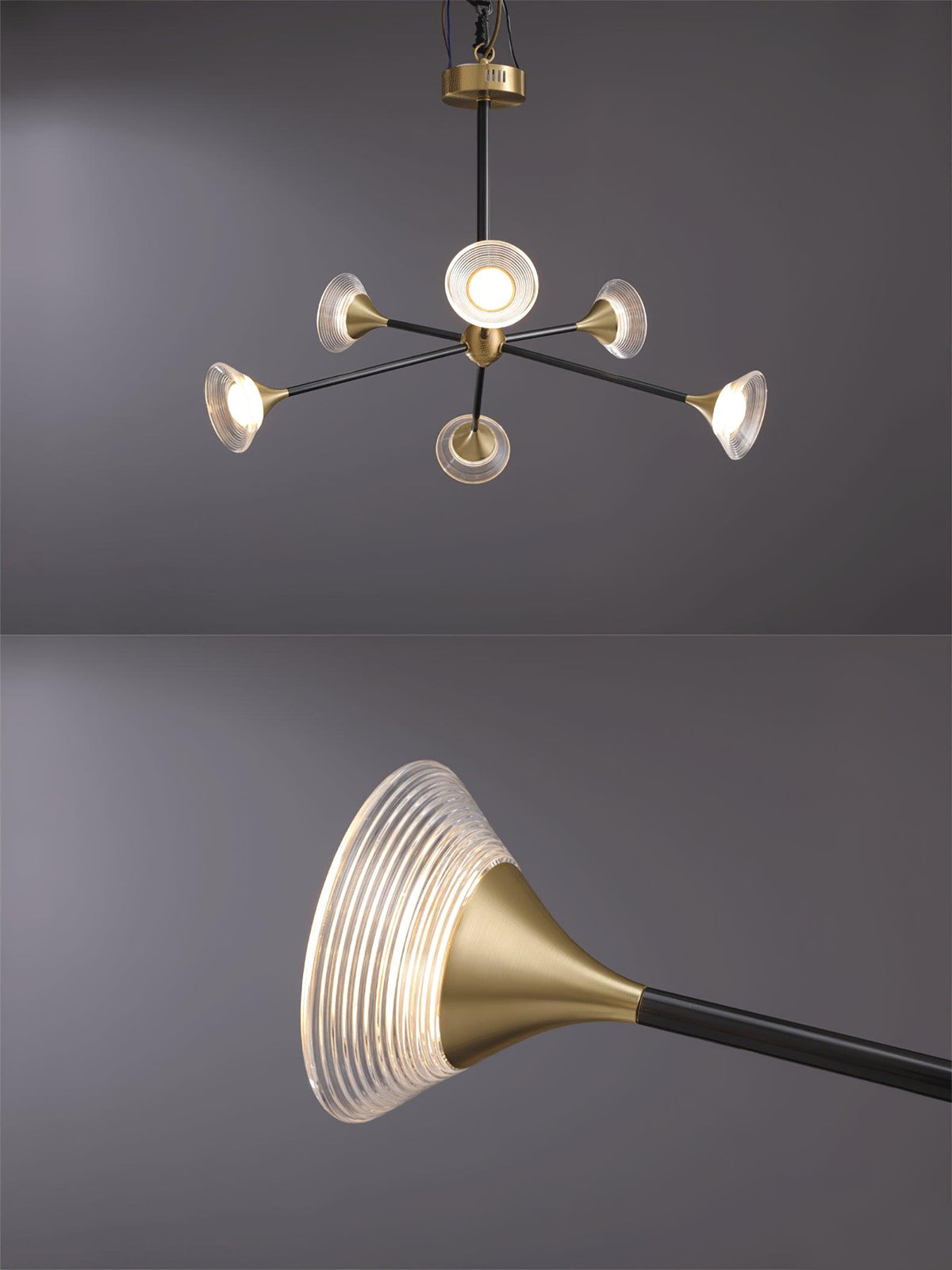 Tristan Brass & Acrylic LED Chandelier, Modern Multi-Head Pendant Light