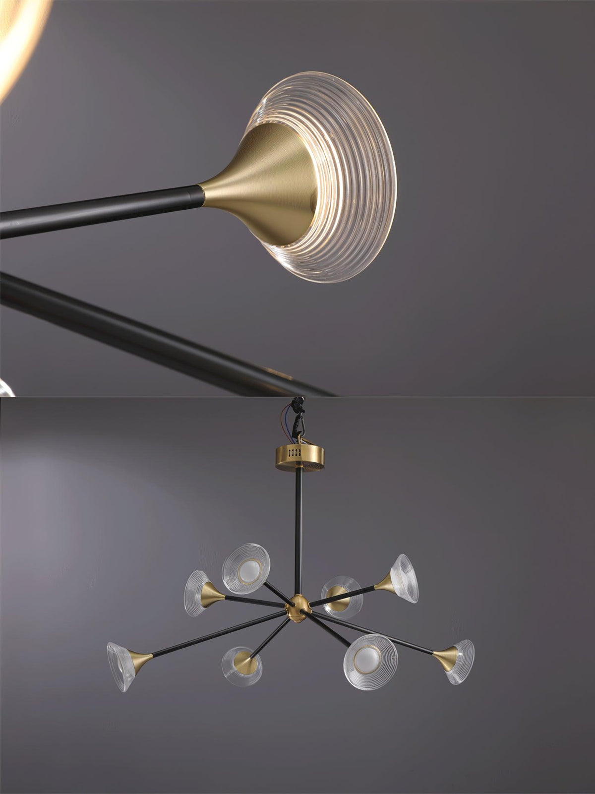 Tristan Brass & Acrylic LED Chandelier, Modern Multi-Head Pendant Light
