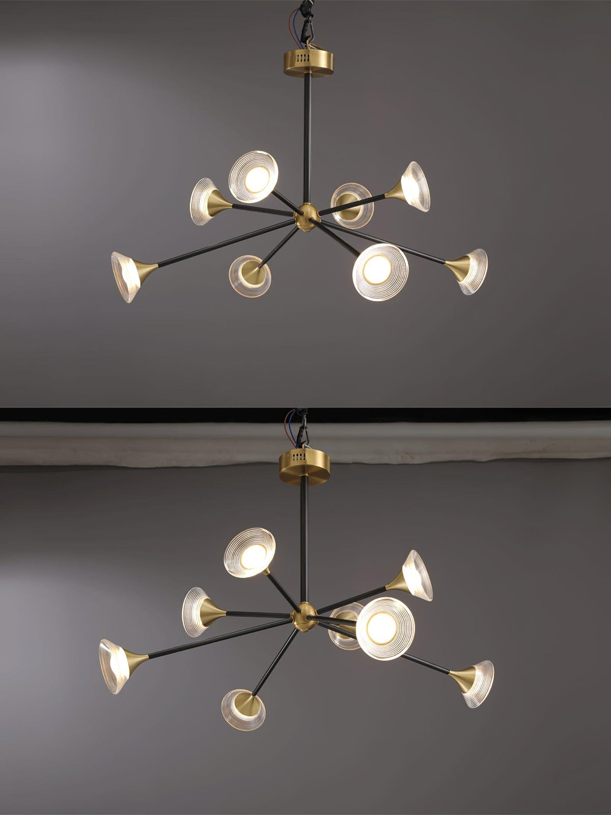 Tristan Brass & Acrylic LED Chandelier, Modern Multi-Head Pendant Light