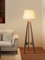 Trivelle Tripod Floor Lamp in Walnut and Gold with Pleated Fabric Shade