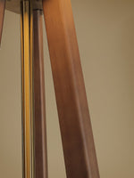 Trivelle Tripod Floor Lamp in Walnut and Gold with Pleated Fabric Shade